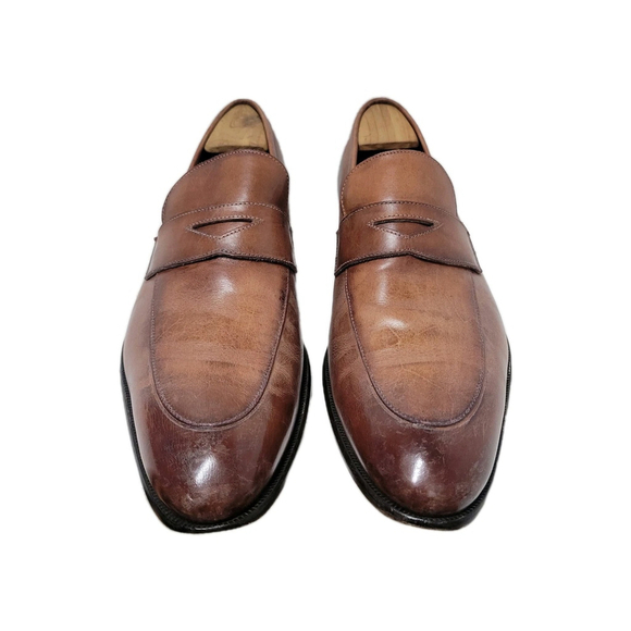 Paul Evans Stewart Handcrafted Leather Penny Brown Loafers Italian Made Men\'s 13 main image 4